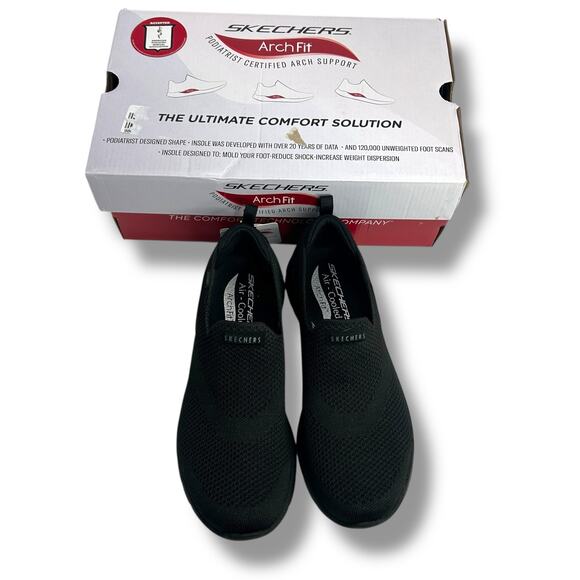 NEW Skechers Arc Fit 2.0 Black Size 7 Cascade Walking Sneakers Slip On Knit Flat - Picture 5 of 12